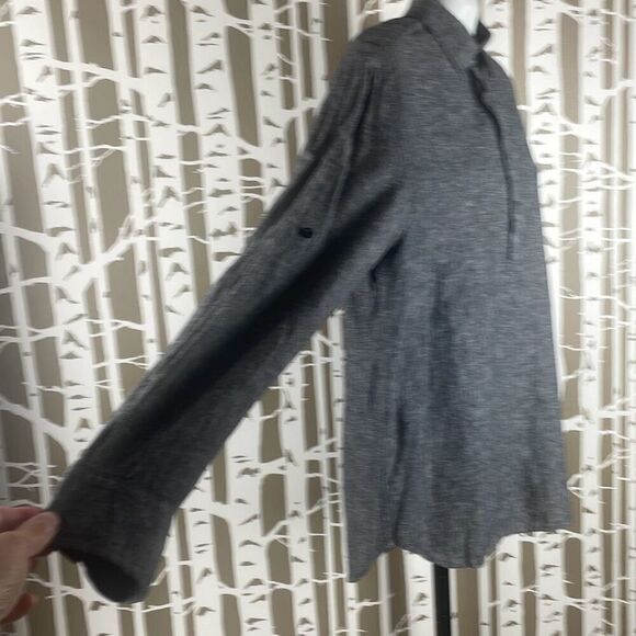 Linen Blend Roll Tab Sleeve Half Button Tunic Top M - Picture 2 of 8